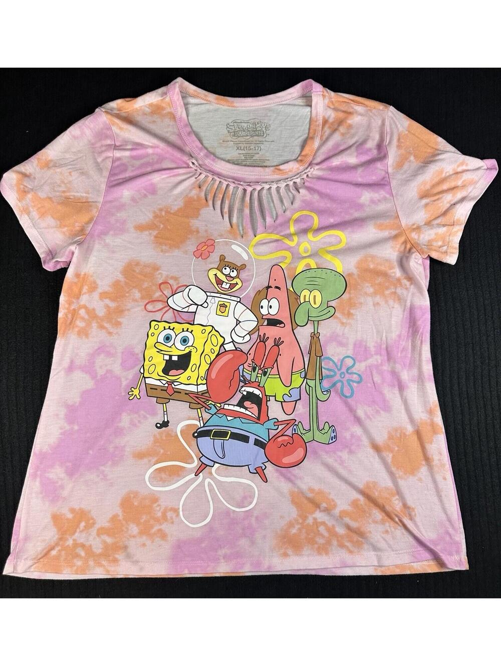 🦀🌊 Vintage SpongeBob SquarePants Tie Dye Graphic Tee XL (15–17) 🌊🦀